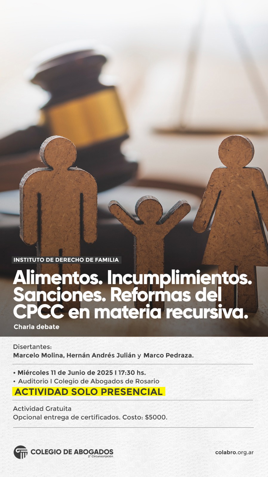 Charla debate: ALIMENTOS. INCUMPLIMIENTOS. SANCIONES. REFORMAS DEL CPCC EN MATERIA RECURSIVA. - 11/06/2025